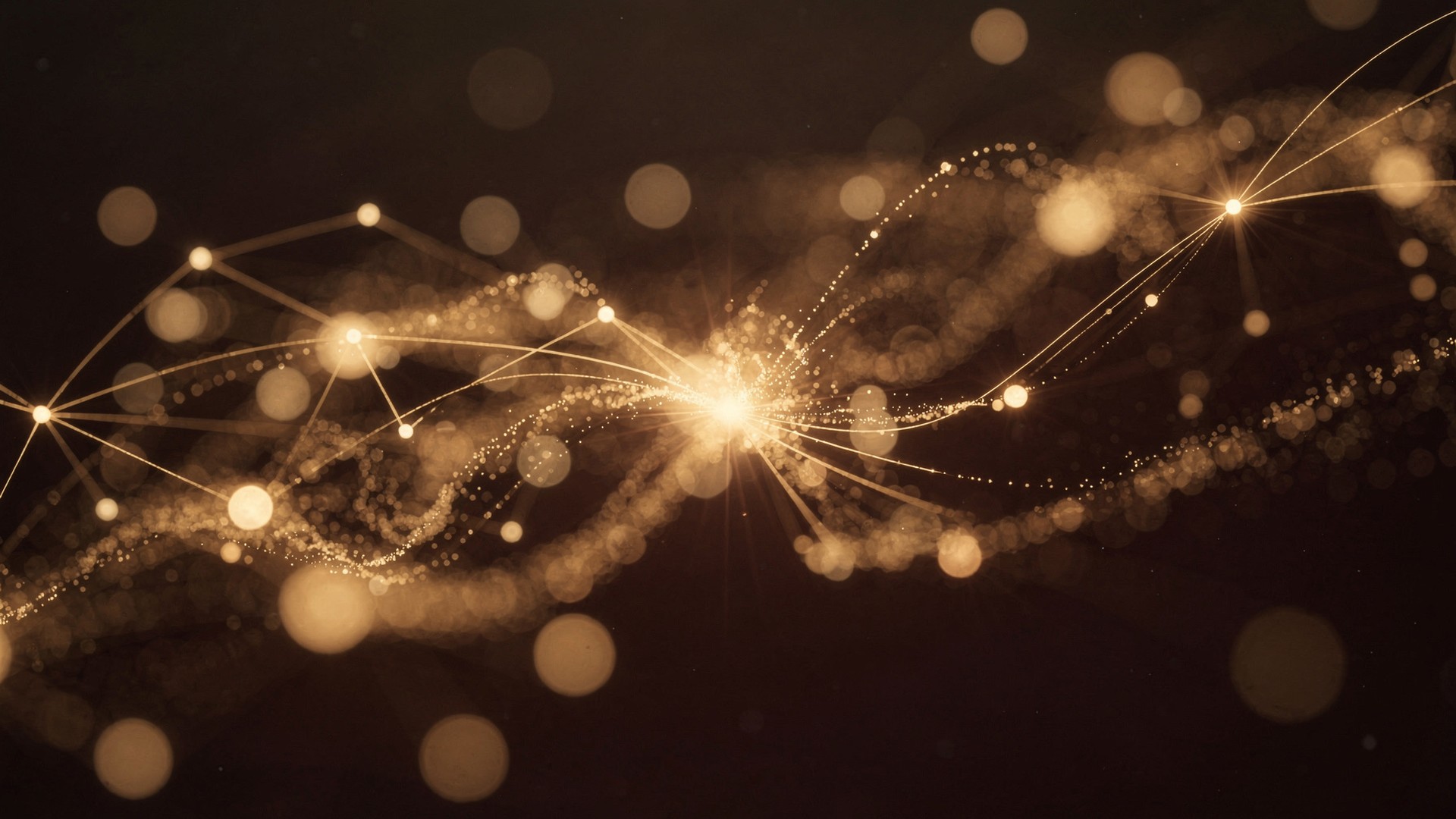 A constellation of connected points of golden light, representing independent Scientology AI and the network of L. Ron Hubbard's Axioms.